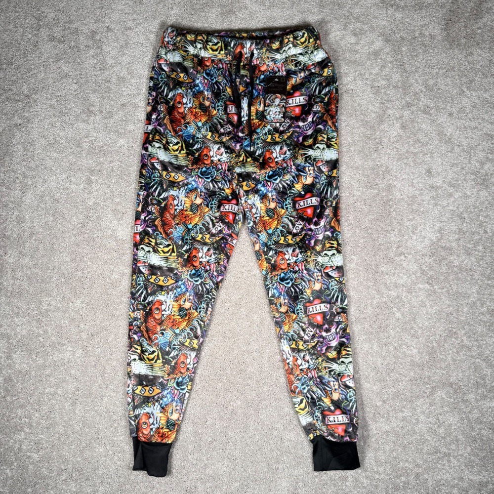 NWT Ed Hardy Men's M Tattoo Print Joggers Loungewear Pajama‎ Pants Multi Color